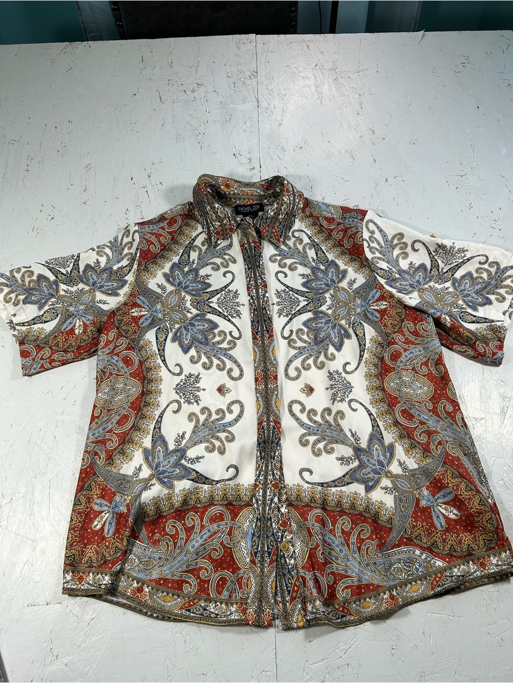 Rachel Zoe White, Red & Blue Paisley Button-Down Shirt